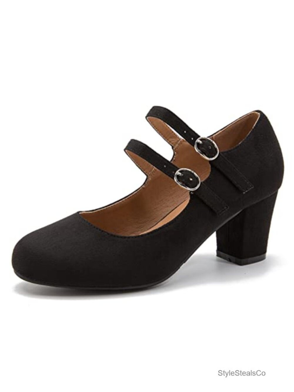 Women's Mary Jane Pumps Double Strap Chunky Block Heel Closed Round Toe Dress